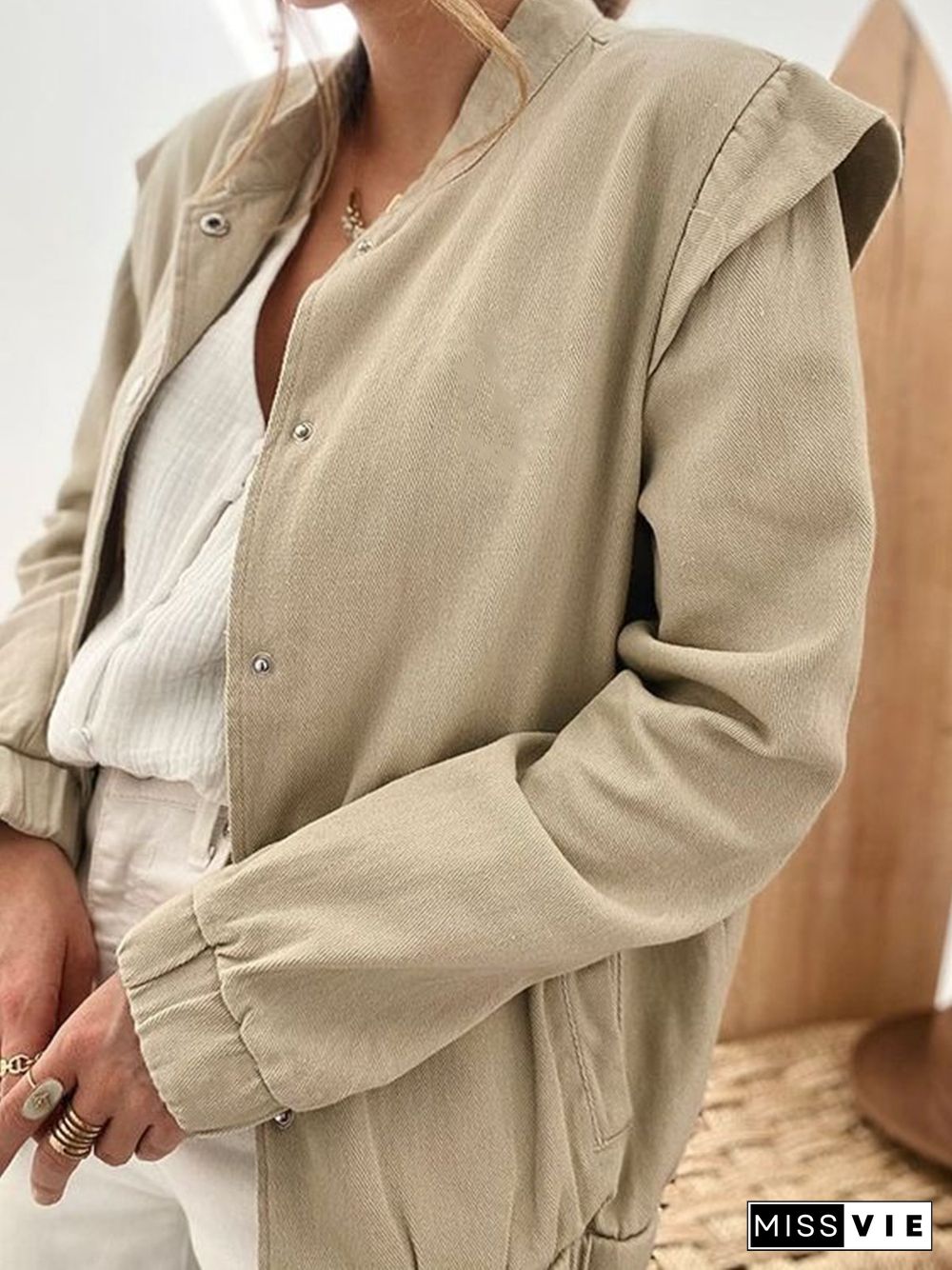 Casual Plain Loose Crew Neck Jacket