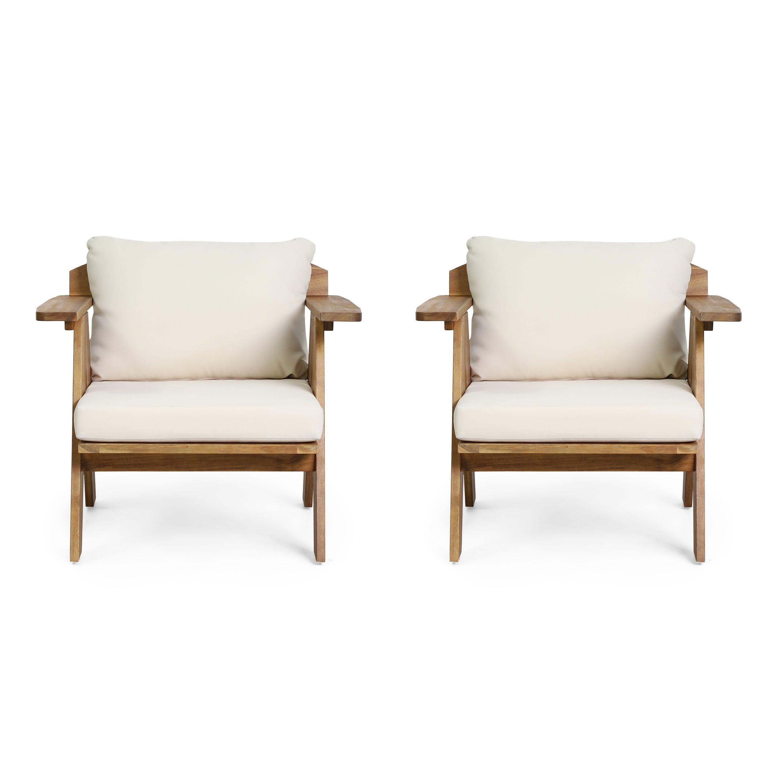 Malheur Outdoor Acacia Wood Club Chairs with Cushions (Set 2)