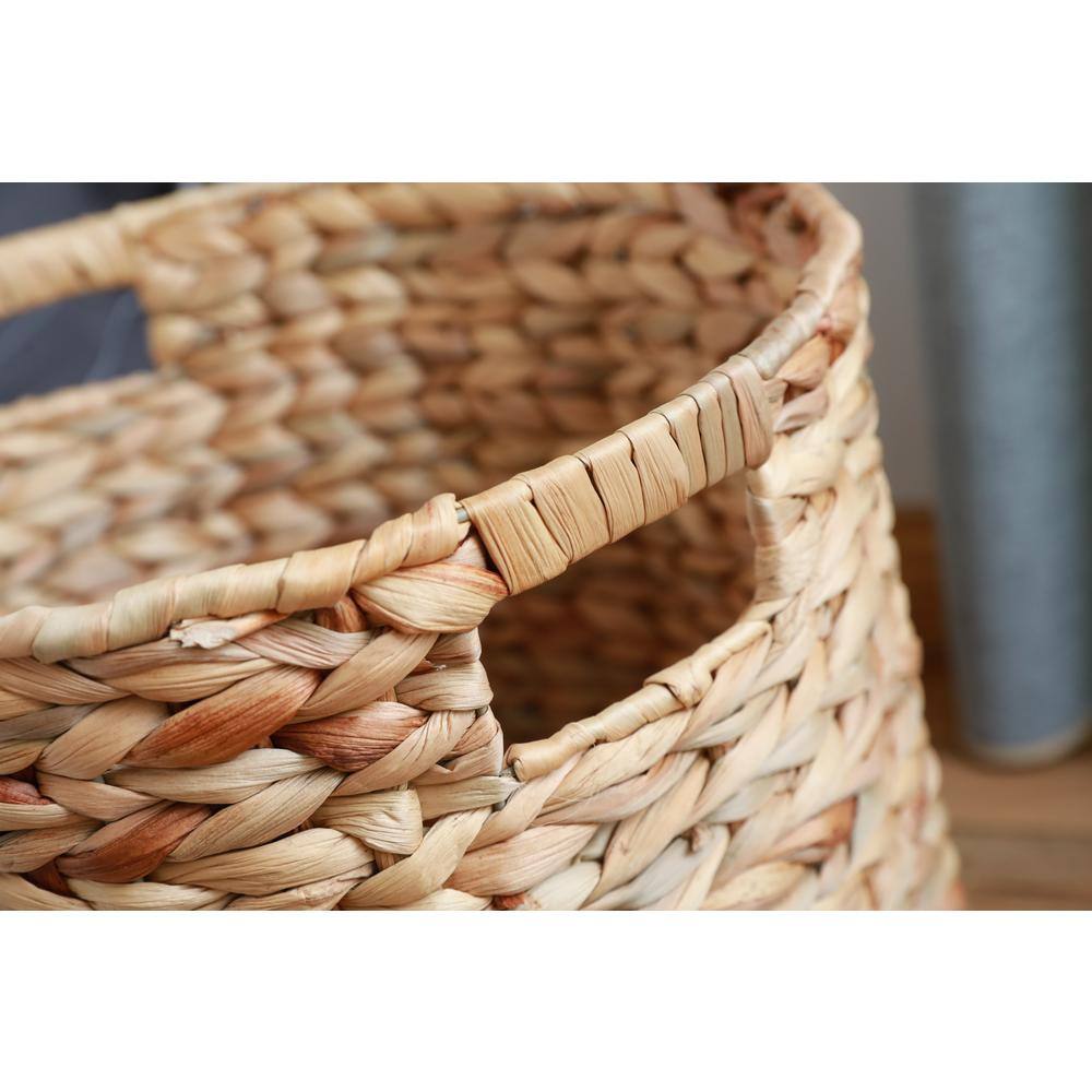 Vintiquewise Water Hyacinth Large Round Wicker Wastebasket with Cutout Handles QI003363.L