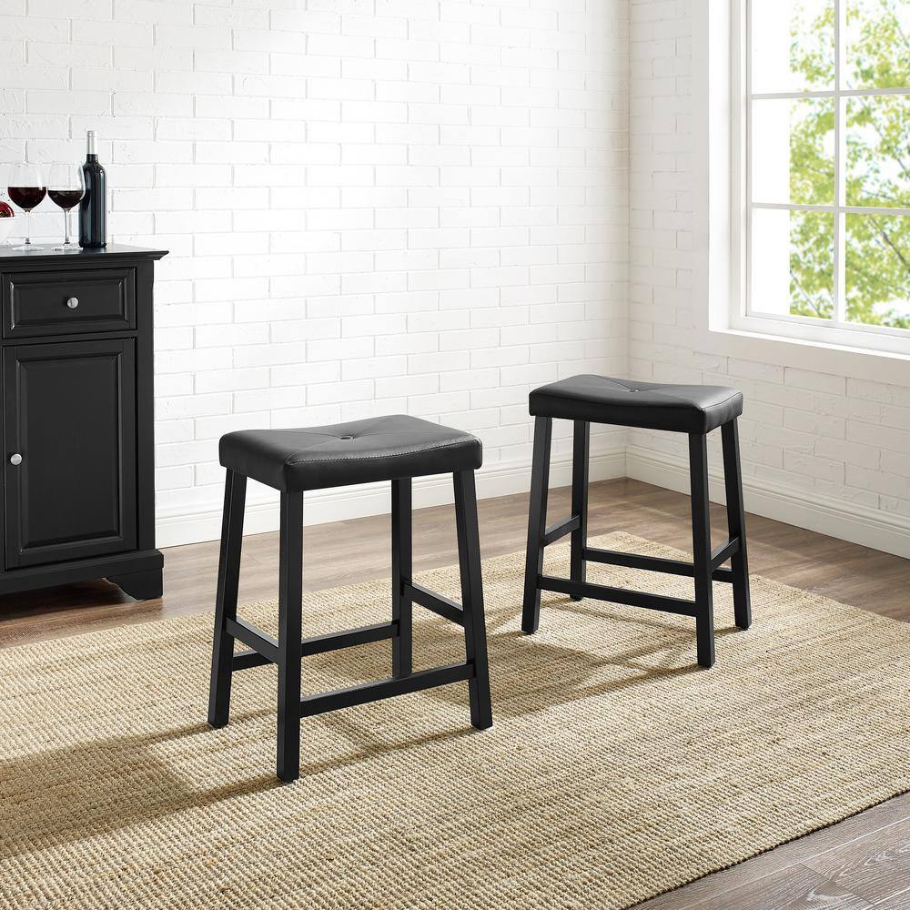 CROSLEY FURNITURE Upholstered 24 in. Black Saddle Seat Bar Stool With Black Cushion (Set Of Two) CF500224-BK