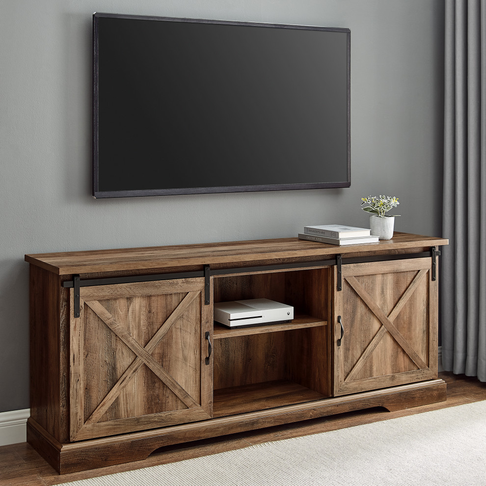 70 quotSliding Barn Door TV Console   Transitional   Entertainment Centers And Tv Stands   by Walker Edison  Houzz