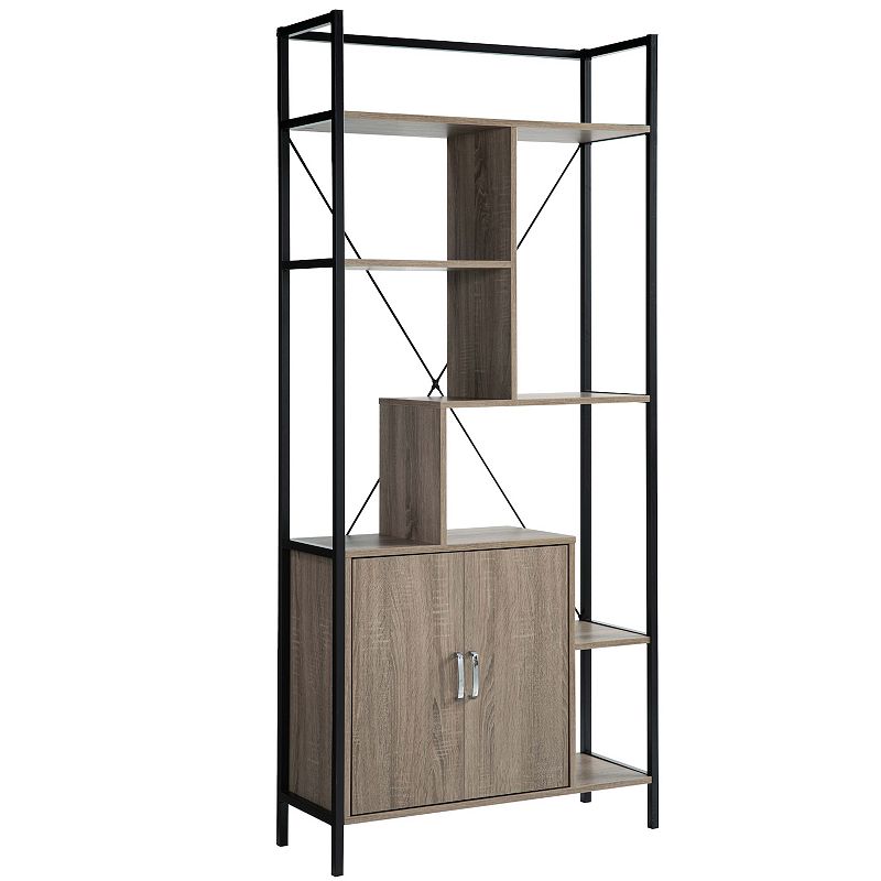 FC Design Dark Taupe and Black Metal Frame Bookcase Display Cabinet with 2 Door and 9 Shelves