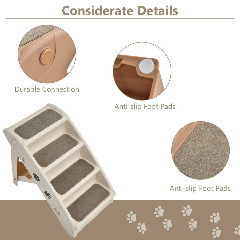 WELLFOR Beige Collapsible 4 Step Pet Stairs Ramp Furniture Cover for Dog and Cats PS-HWY-7473BE