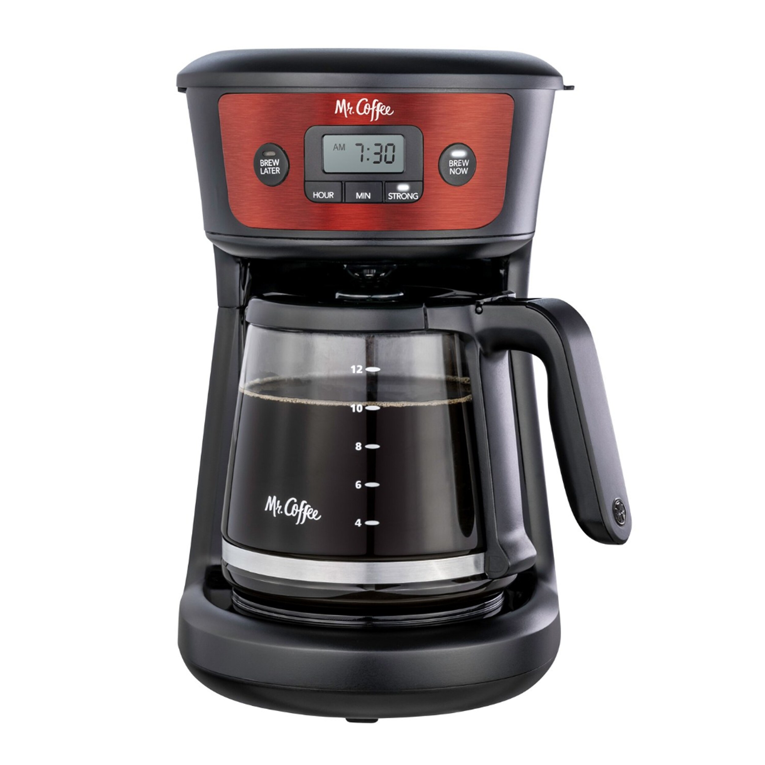 12 Cup Programmable Coffee Maker with Strong Brew Selector in Red