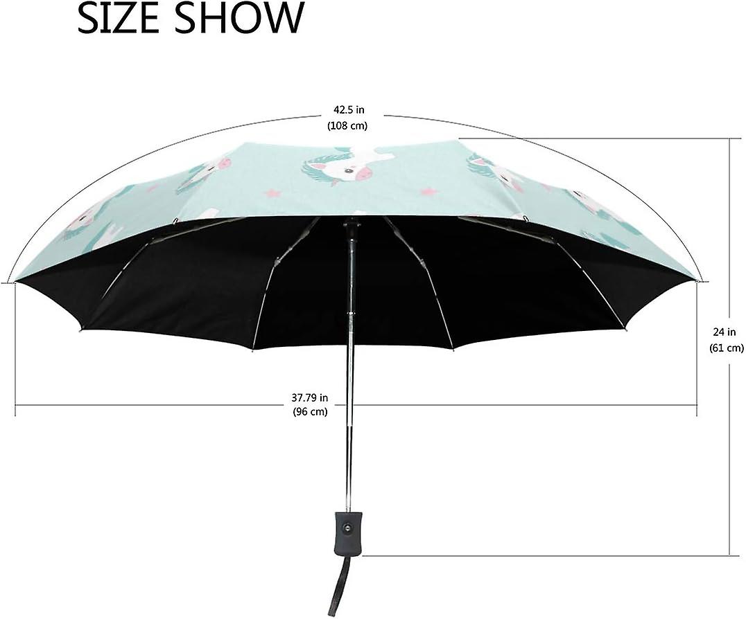 Travel Umbrella Automatic Windproof Foldable Umbrella Unicorns On Light Blue