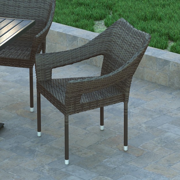 Emma And Oliver All weather Indoor outdoor Stacking Patio Dining Chairs With Steel Frame And Weather Resistant Pe Rattan