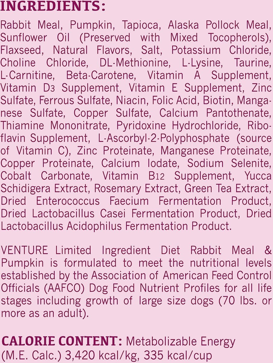 Earthborn Holistic Venture Limited Ingredient Grain-Free Rabbit Meal and Pumpkin Dry Dog Food