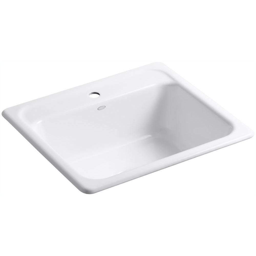 KOHLER Mayfield Drop-In Cast Iron 25 in. 1-Hole Single Bowl Kitchen Sink in White K-5964-1-0