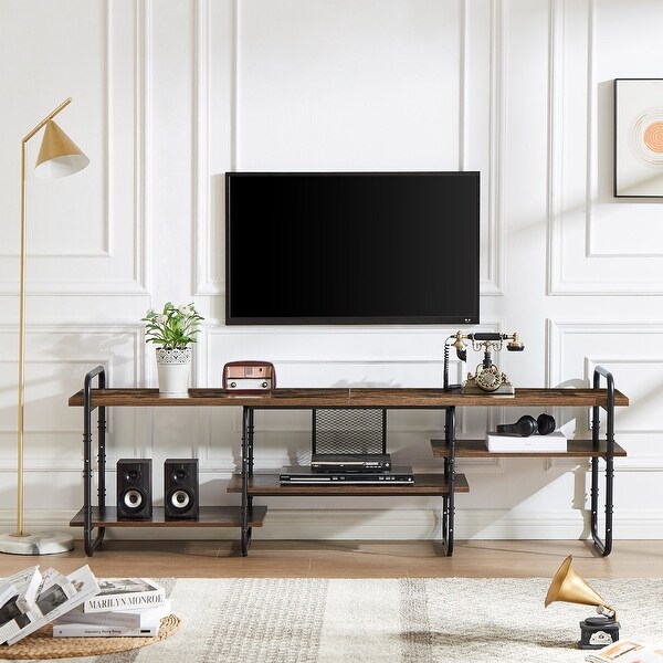 VECELO Industrial TV Stand for TV up to 71 inch，Entertainment Center TV Console Table