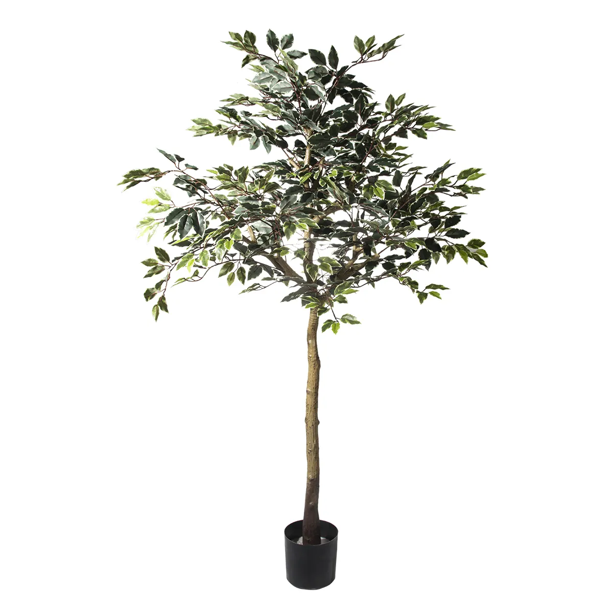 7843 Garden Supplies Faux Ficus Tree in Plastic Black Pot Indoor Artificial Tree Realistic Leaves and Trunk Plant Potted