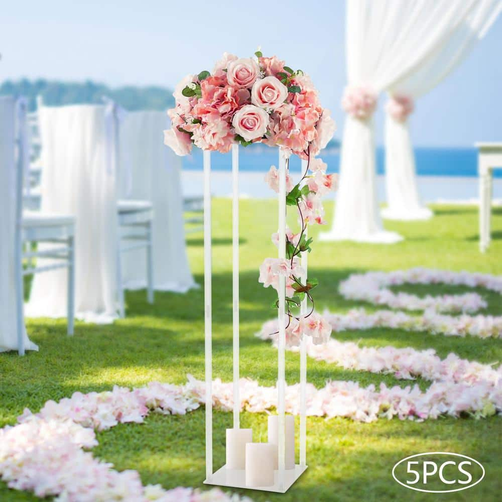 YIYIBYUS 5-Pieces 9.84 in. W x 39.37 in. H Clear Plastic Acrylic Flower Stand Modern Square Wedding Decoration Flower Stand OT-ZJGJ-5339