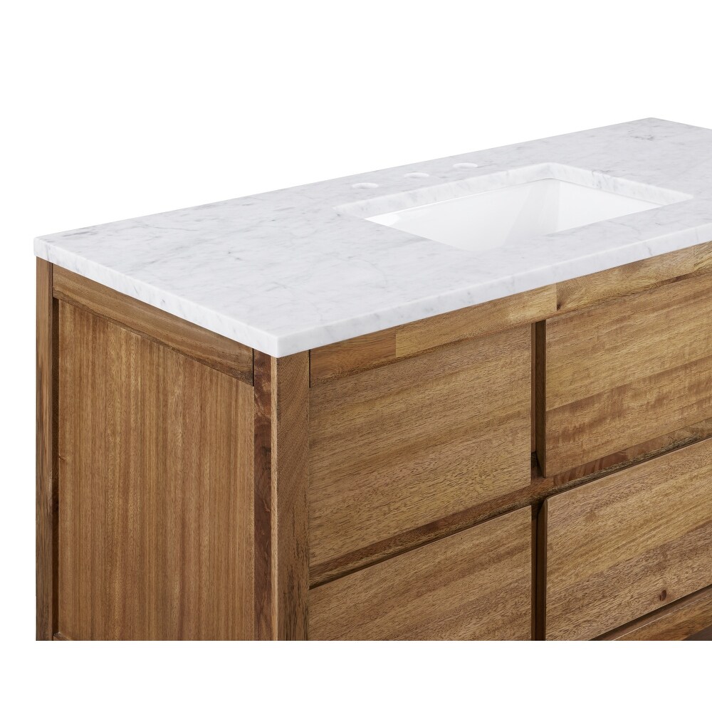 Oakman Mango Wood Single Sink Carrara White Marble Countertop Bath Vanity