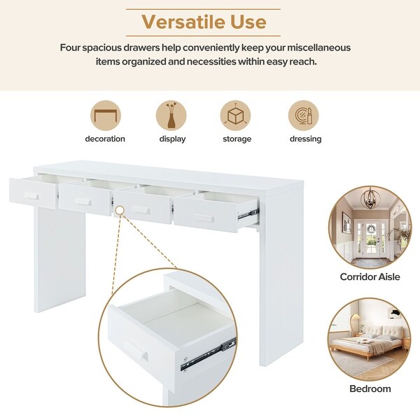 Modern Minimalist Console Table with Open Tabletop and Four Drawers