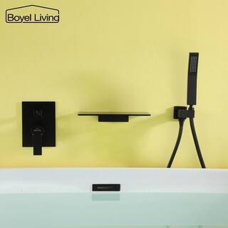 Boyel Living Single-Handle Wall Mount Roman Tub Faucet with Hand Shower in Matte Black SMD-88022B