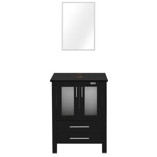 eclife Classical 24 in. W x 20 in. D x 32 in. H Bath Vanity in Black with Waterproof MDF Top in Black with Mirror THKFBV102BK