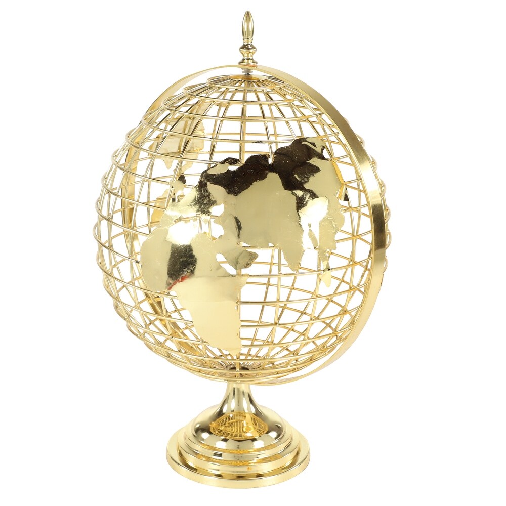 Large Decorative Gold Metal Spinning Globe w Finial Detail 17\