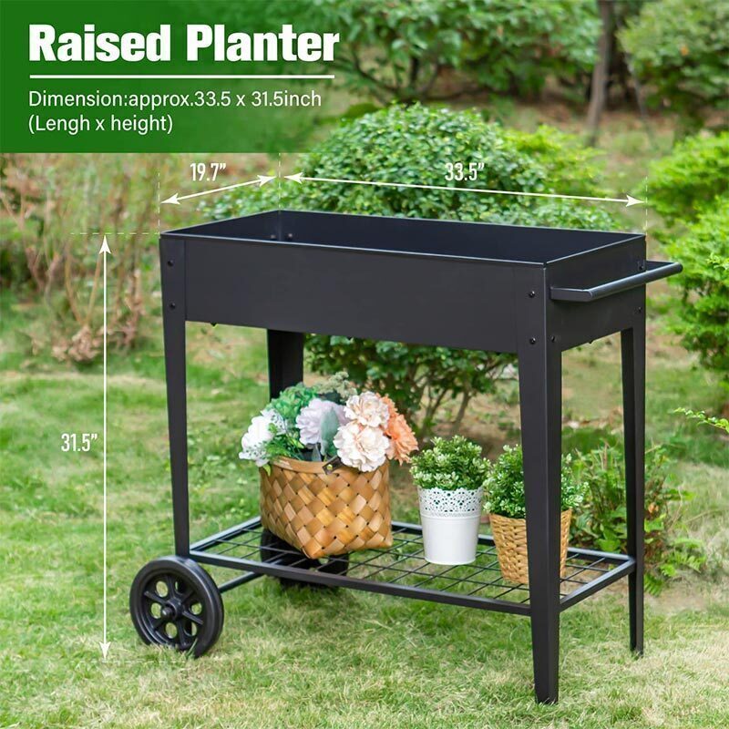 Multi-purpose Elevated Garden Bed on Wheels for Vegetables Flower Herb