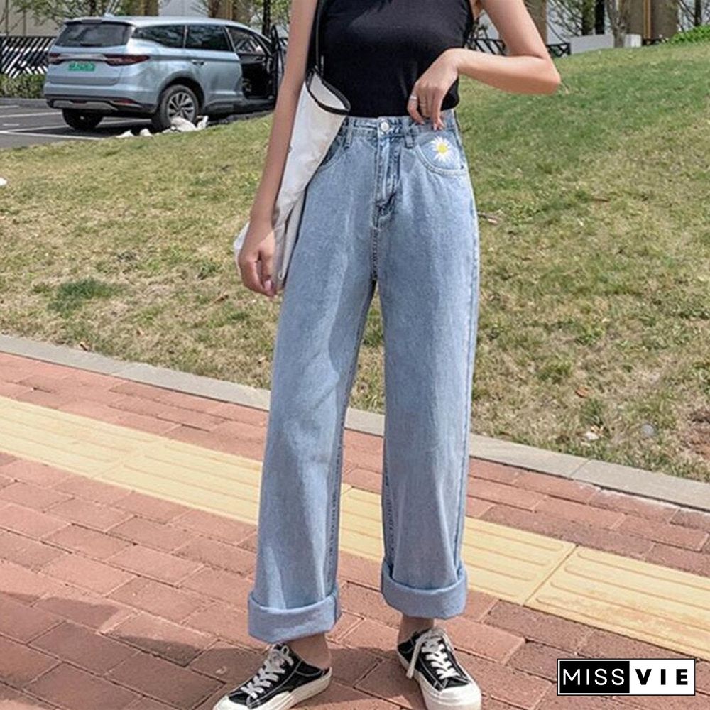 Woman Jeans High Waist Clothes Wide Leg Denim Clothing Blue Streetwear Vintage Quality Fashion Harajuku Straight Pants