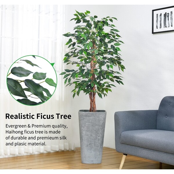 2Pcs 4FT Artificial Ficus Tree，Fake Plants with Nursery Pot，Faux Ficus Trees for Home Office Decor Housewarming Gift