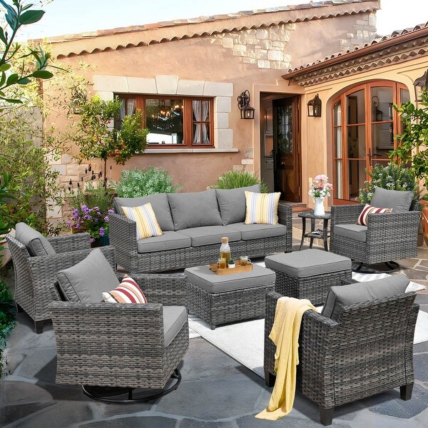 OVIOS 8piece Patio Conversation Wicker Furniture Set Swivel Chair Set