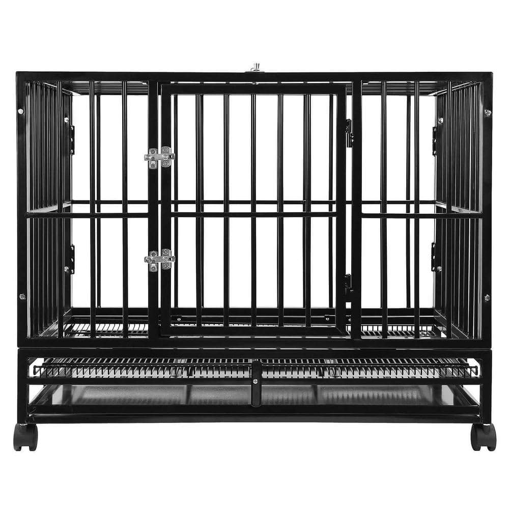 SMITHBUILT Heavy-Duty Metal Dog Cage in Black - X-Large 48 in. CAGE-Z48