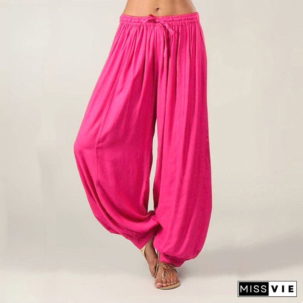 Plus Size XS-5XL Women Leisure Cotton Linen Trousers Women Harem Pants Casual Long Pant Solid Color Loose Baggy Yoga Pants