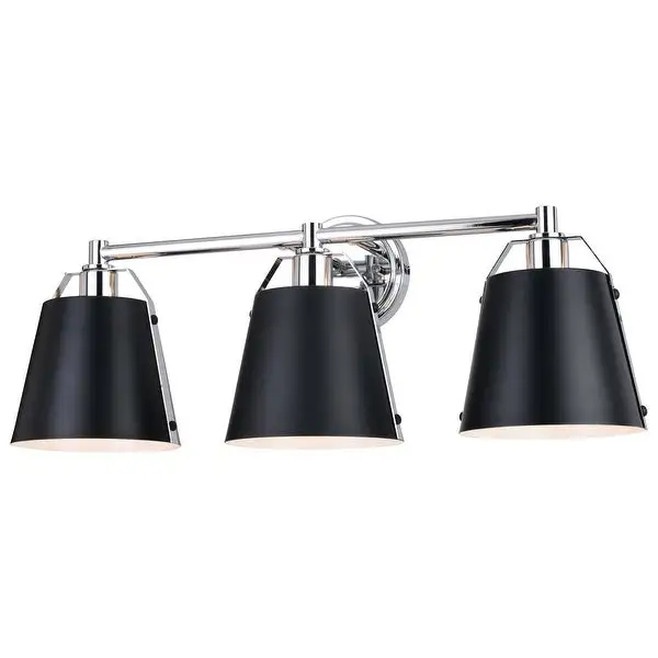 Barrington Black and Chrome Industrial Bathroom Vanity Light Fixture with Metal Shade