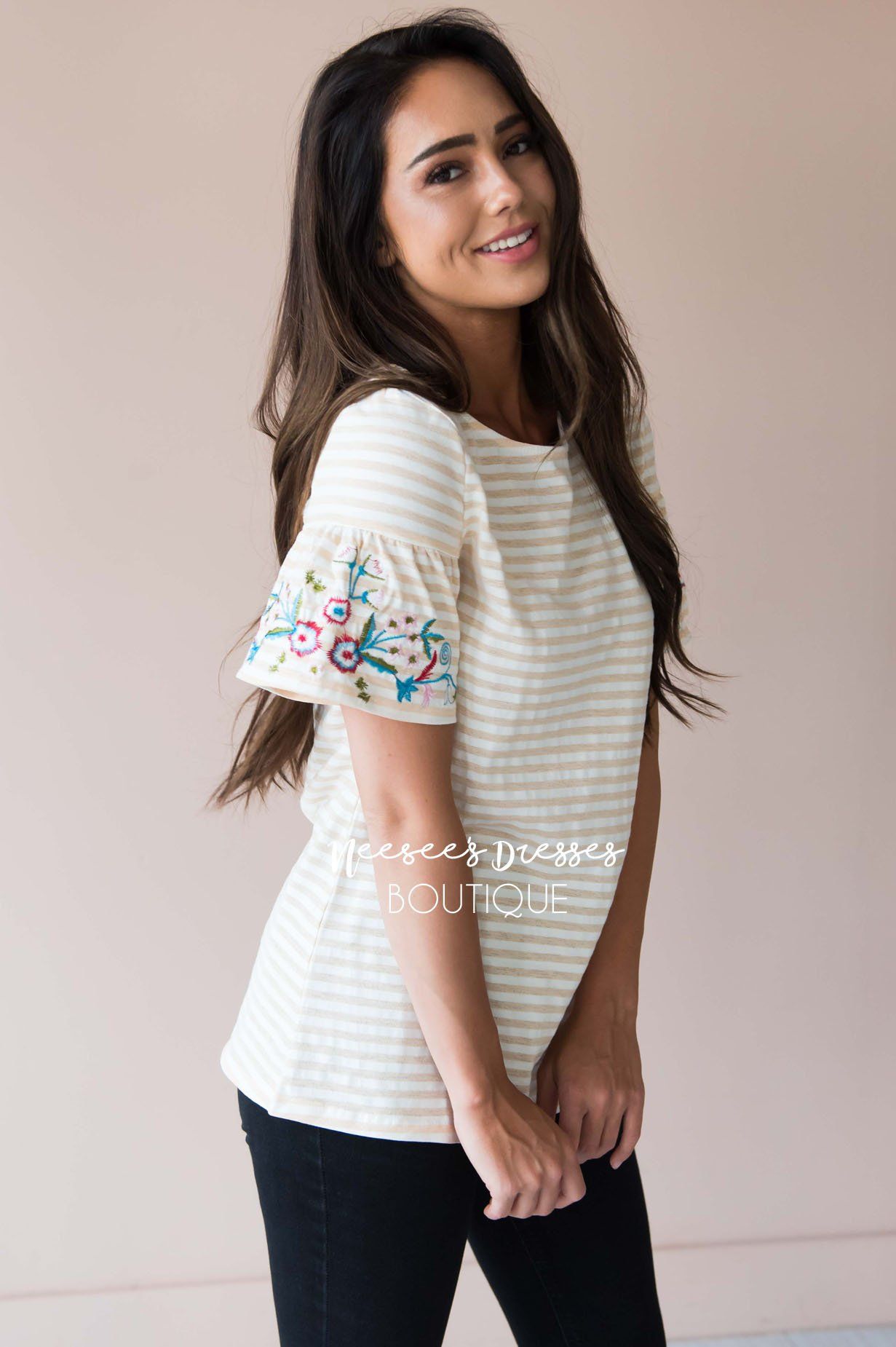 Fall in Line Embroidered Sleeve Top