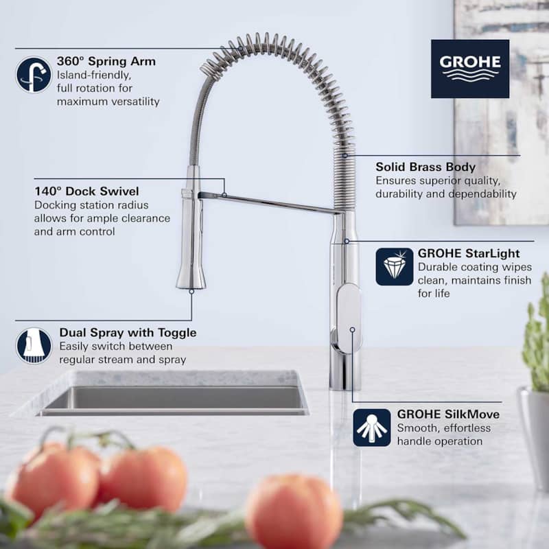 GROHE K7 Medium StarLight Chrome Semi-Pro Kitchen Faucet