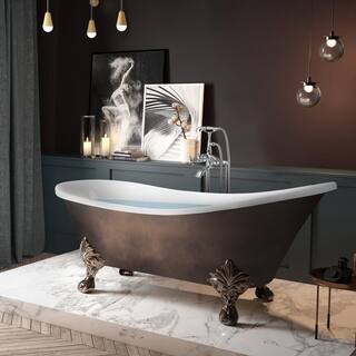 AKDY 69 in. Acrylic Double Slipper Clawfoot Non-Whirlpool Bathtub in Matte Antique Brass BT0316