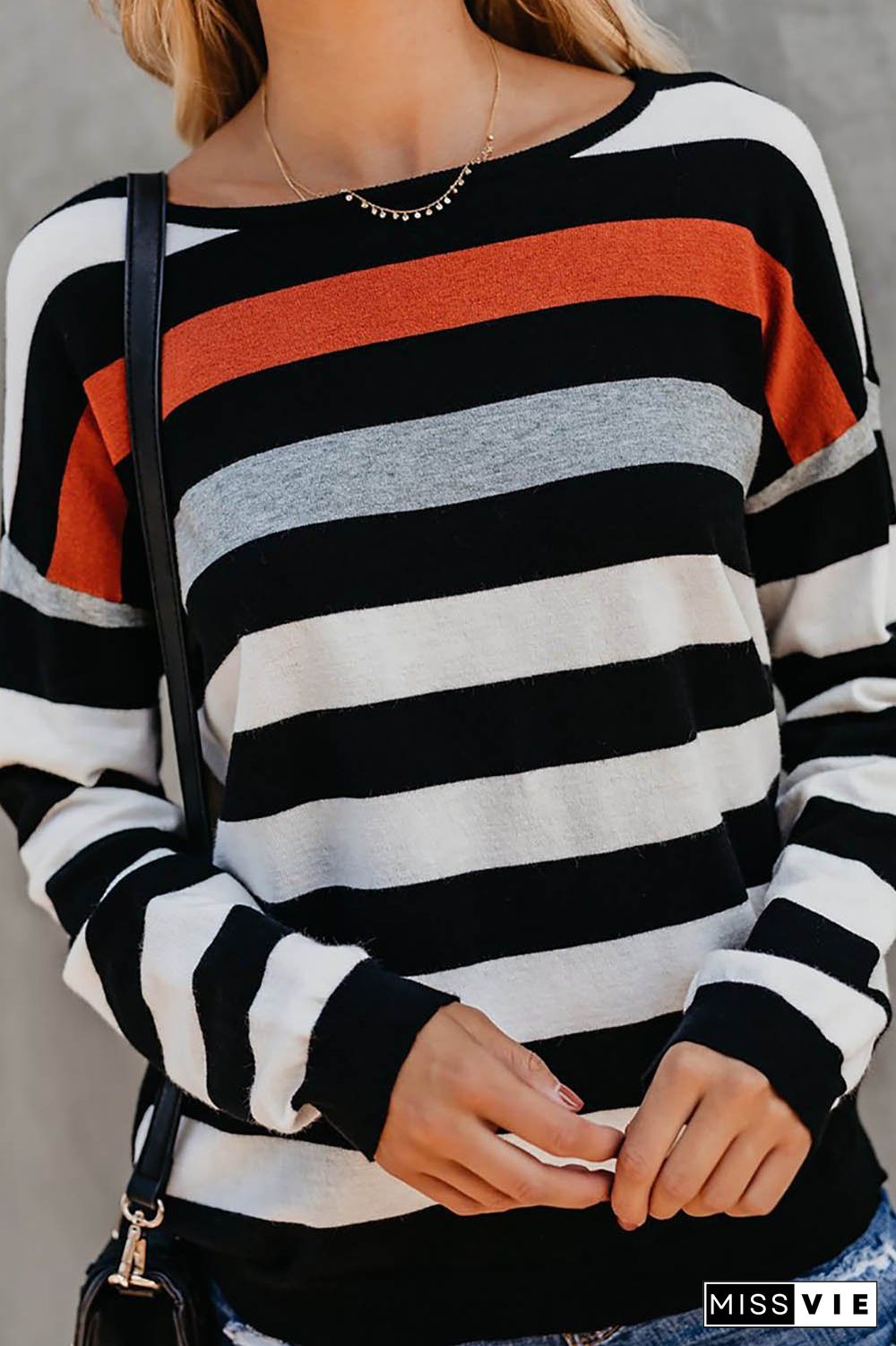 Long Sleeve Stripe Scoop Neck T-Shirt