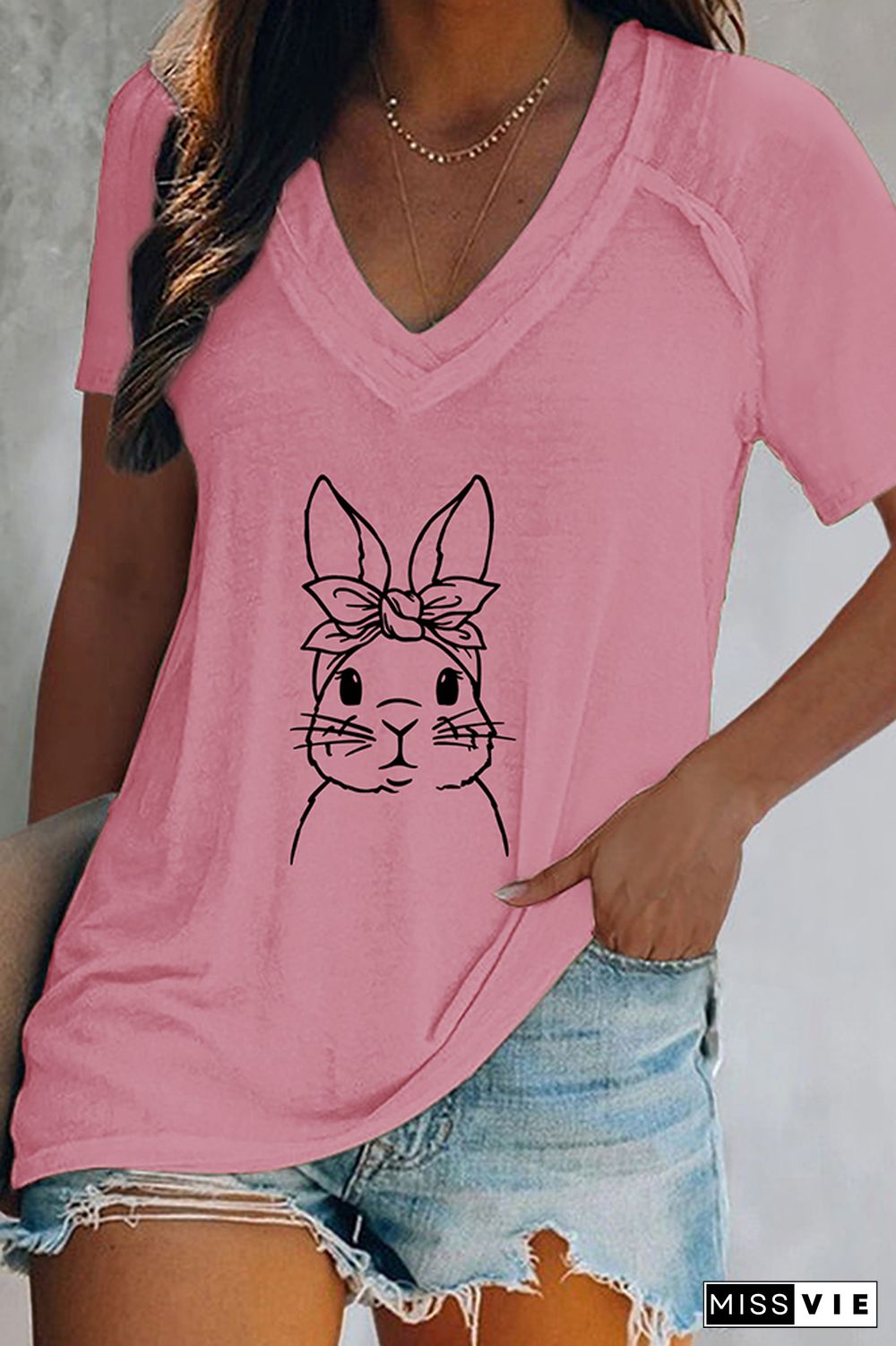 Easter Bunny V Neck Graphic Tee