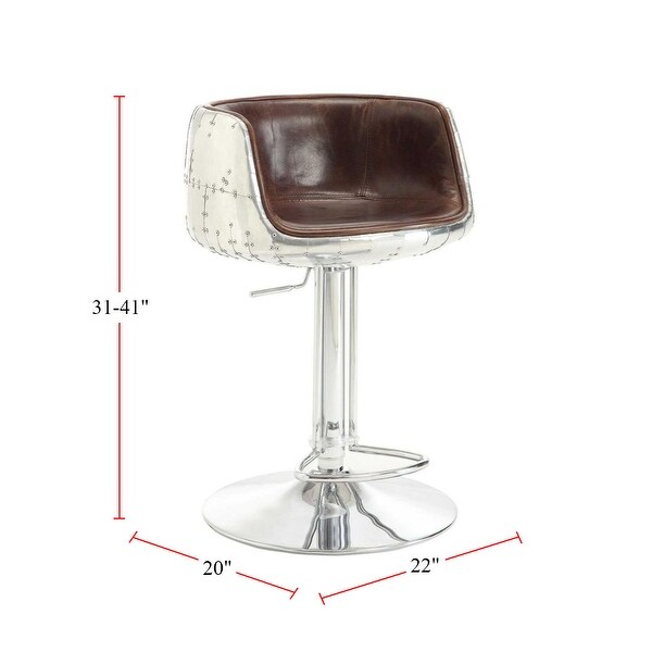 Top Grain Leather Adjustable Stool with Swivel Base in Vintage Brown