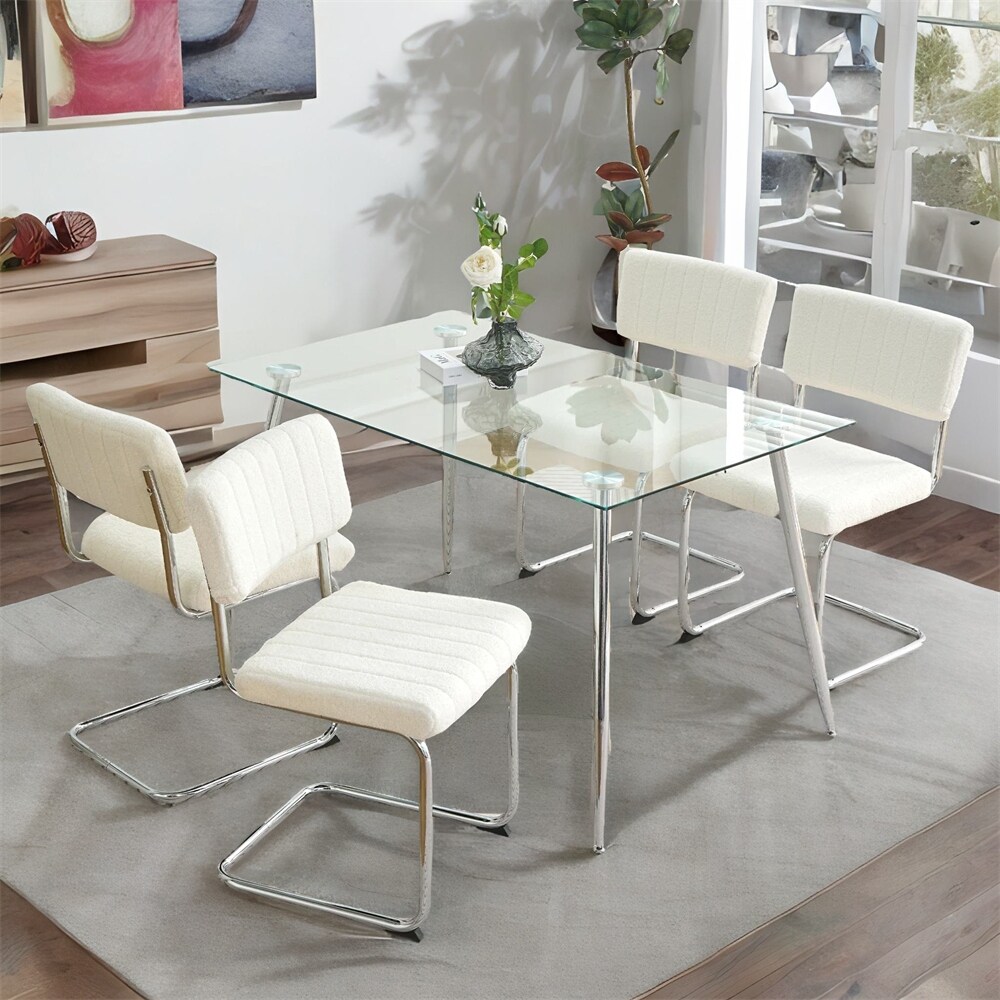 Modern Simple Light Luxury Dining Chair with Metal Leg(set of 4)