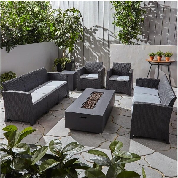 Comet Faux Wicker/ Concrete 6piece Outdoor Fireplace Chat Set by Christopher Knight Home