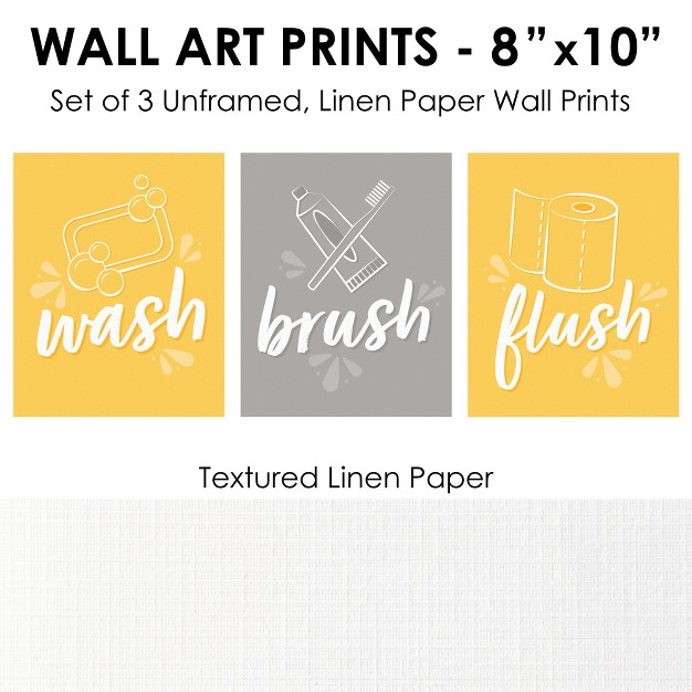 Big Dot Of Happiness Modern Yellow And Gray Unframed Wash Brush Flush Simple Decor Bathroom Wall Art 8 X 10 Inches Set Of 3 Prints