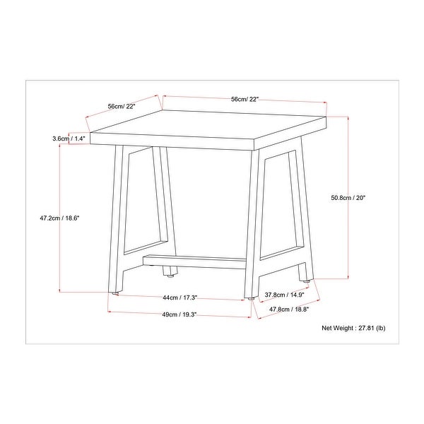 WYNDENHALL Hawkins and Metal 22 inch Wide Square Solid Walnut Veneer and Metal End Table in Walnut - 50 inch Wide