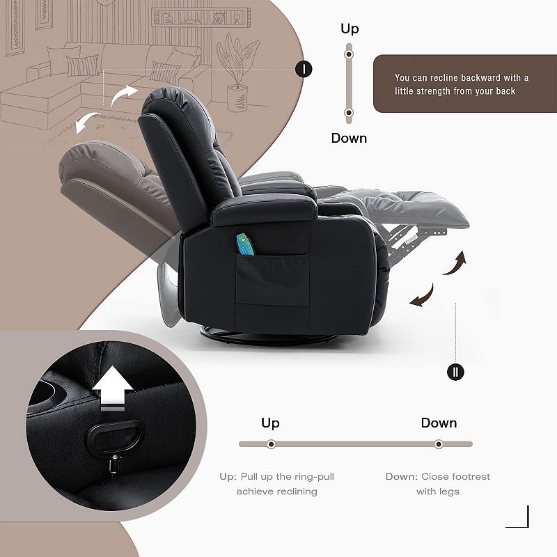 Jomeed Pu Heated Leather Massage Rocking Recliner Chair With 360 Degree Swivel