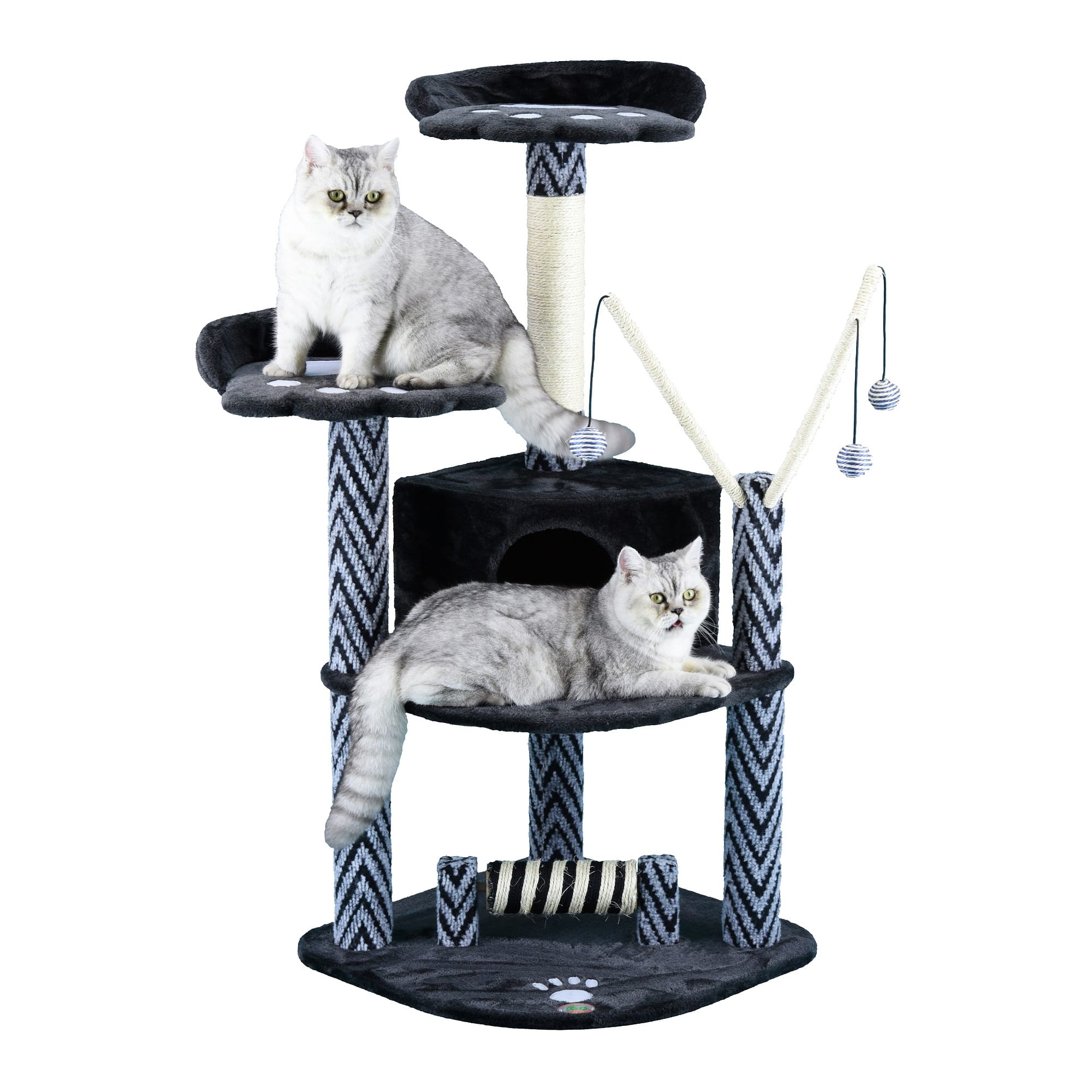 Go Pet Club Black Cat Tree House with Dangling Toys F19， 50 H