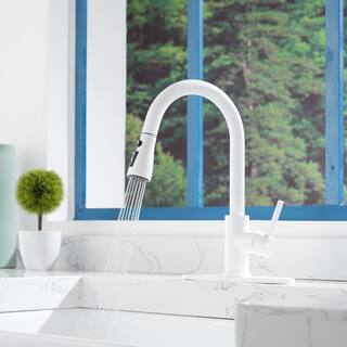 Boyel Living Modern 3-Spray Patterns 1.8 GPM Single Handle Pull Down Sprayer Kitchen Faucet with 10 in . L Deck Plate in Matte White BL-PB1020B-W