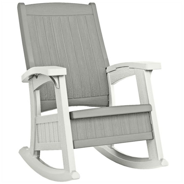 Suncast Outdoor Lightweight Portable Rocking Chair With 7 Gallon In seat Storage Porch Patio Deck Furniture 375 Pound Capacity Dove Gray 2 Pack