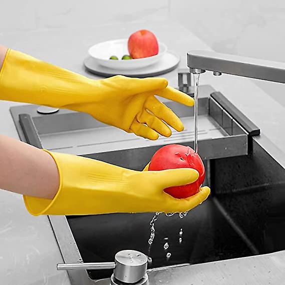 2 Pairs Latex Gloves Waterproof Kitchen Cleaning Gloves Protective Gloves(yellow Size L)