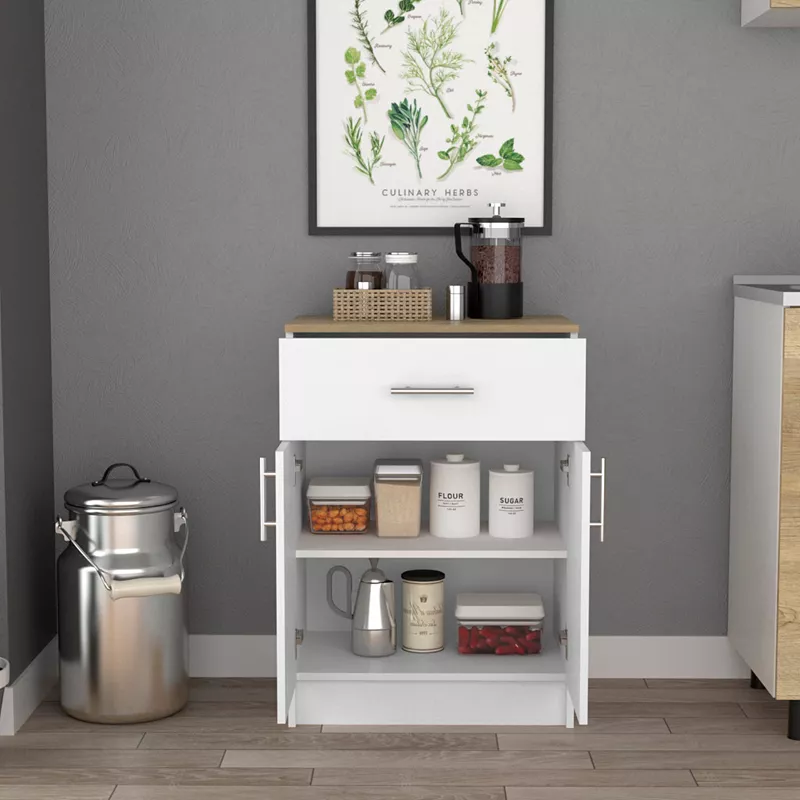 DEPOT E-SHOP Barbados Pantry Cabinet， One Drawer， Two Interior Shelves， White / Light Oak