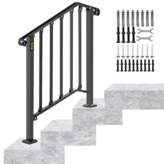 VEVOR 2 ft. Handrails for Outdoor Steps Fit 2 or 3 Steps Outdoor Stair Railing Wrought Iron Handrail with baluster Black LTFS2H3BHSTL00001V0