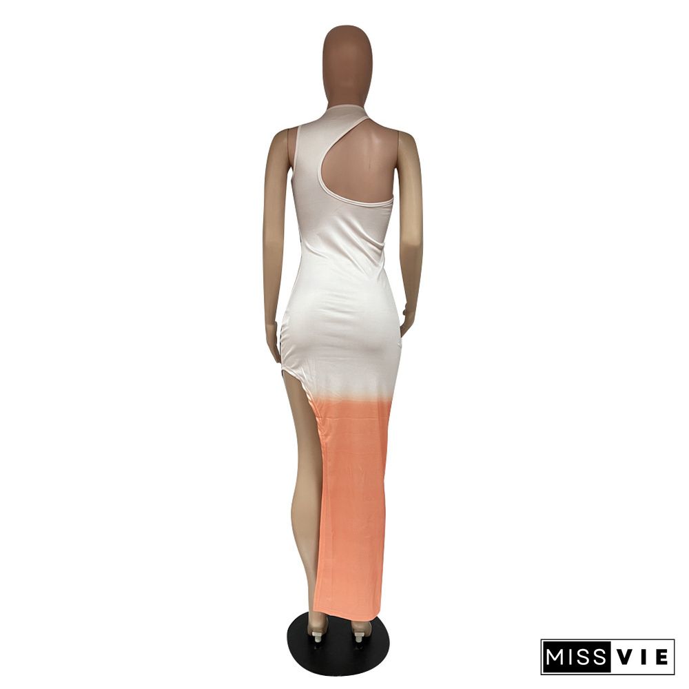 3D Print Sleeveless High Side Slit Bodycon Maxi Dress