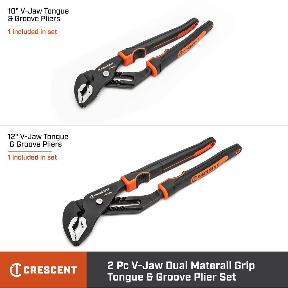 Crescent 10 in.  12 in. Dual Material Tongue and Groove Plier Set with Grip Zone V-Jaw RT400SGSET2-05