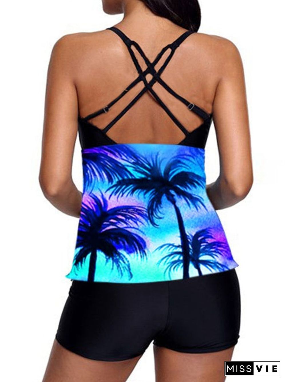 Plus Size Swimwear Sleeveless Graphic Printed Tankini