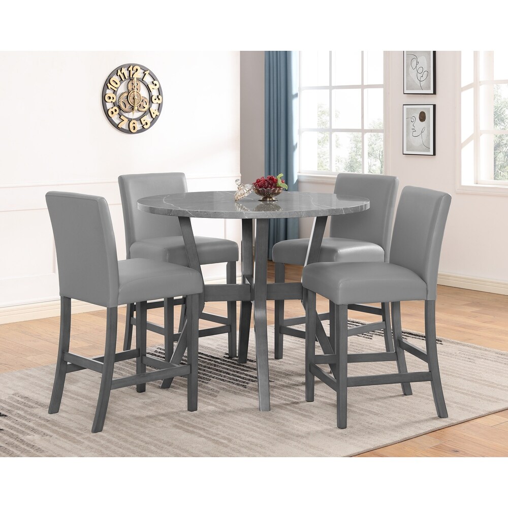Tereza Gray Modern Round Counter Height Set