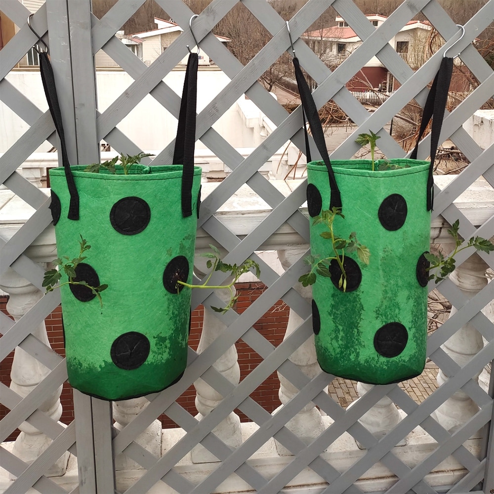 Agfabric Hanging Strawberry Bag，Upside Down Planting Pots for Tomato 3gal 2 Pack green   3gal