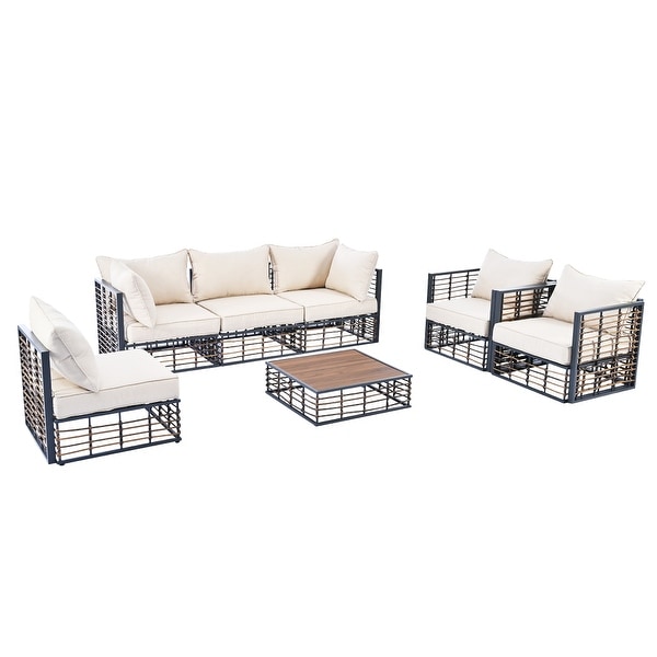 Modern 7Piece Metal Patio Sectional Sofa Set with Thick Cushions and Coffee Table for Indoor and Outdoor